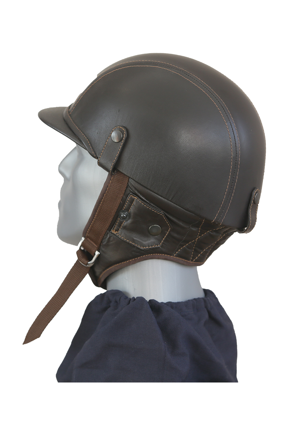 Oldtimer Helm mit braunem Nappaleder überzogen